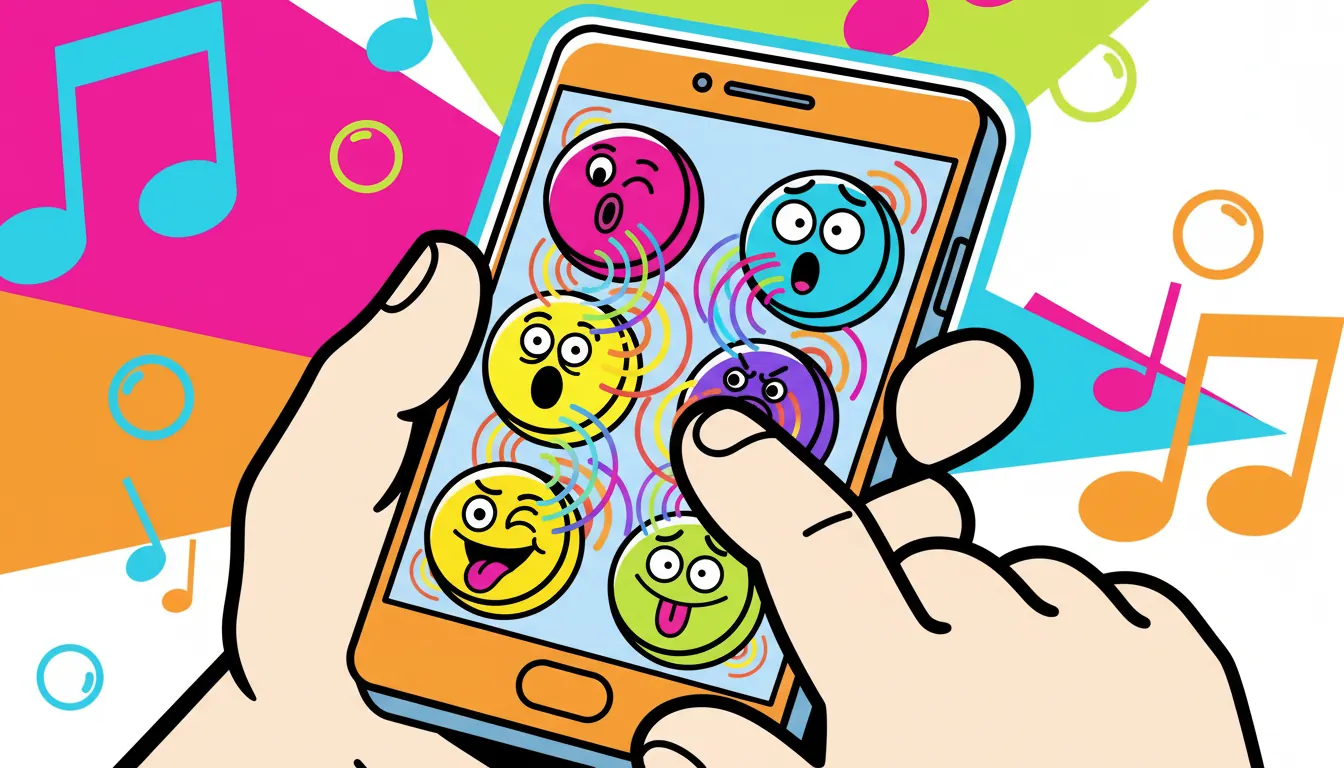 Smartphone displaying a colorful soundboard application interface with multiple buttons