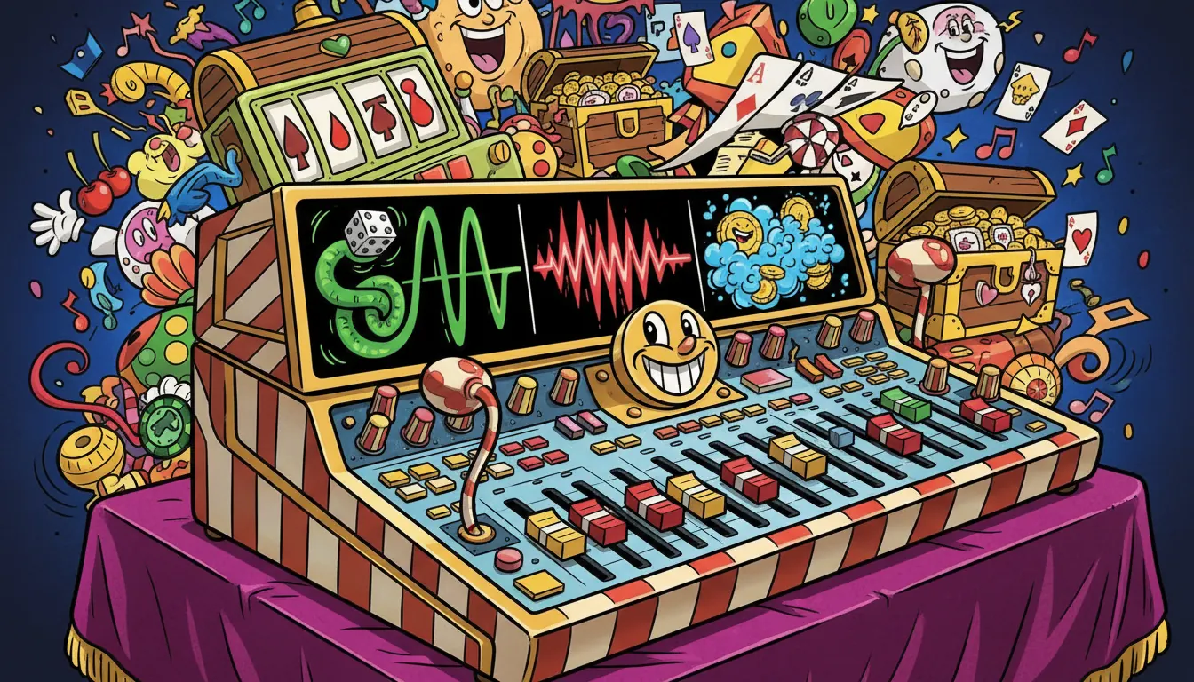 Professional audio mixing interface showing casino game sound design elements and waveforms